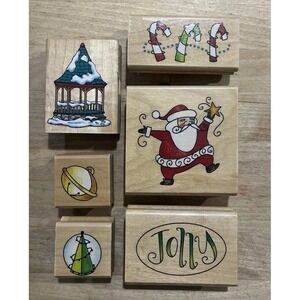 Christmas‎ Wood Mounted Rubber Stamps Lot of 6
